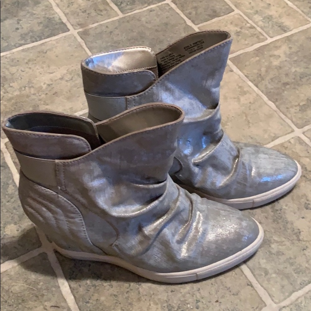 Jennifer Lopez Silver Wedge Booties